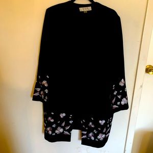Tahari Black Topper Jacket w/flared sleeve and floral embroidery